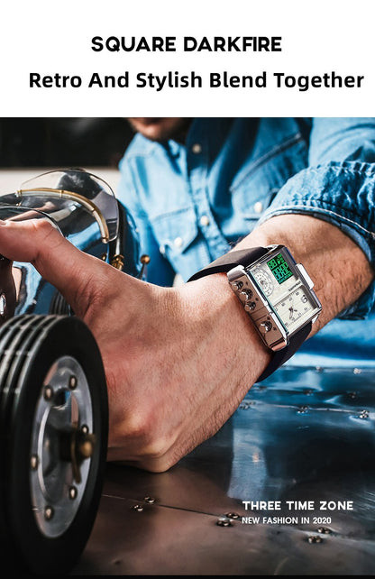 Mark Fairwhale Luxury Quartz Watches Men Fashion Brown Leather Strap Clock Military Waterproof Square Electronic WristWatch 2023