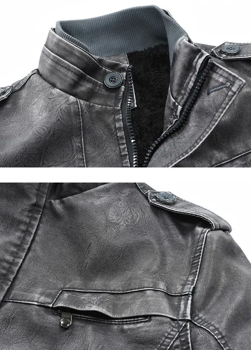 Men Outfit Fashion Warm Casual Vintage Faux Leather Jacket Coat Men Winter Brand New Long Thick Fleece Leather Jacket Parkas