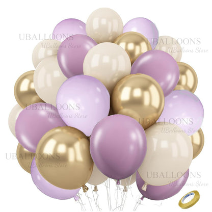 40Pcs White Sand Latex Balloons 10Inch Boho Sand White Metal Chrome Gold Balloons for Birthday Wedding Baby Shower Party Decor