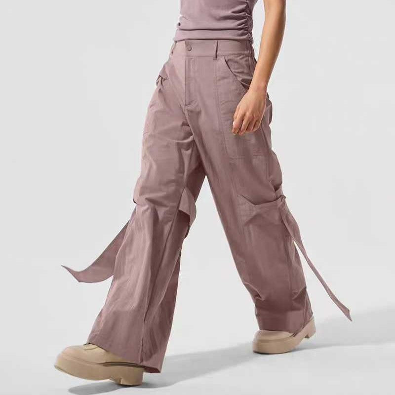 Sports Wide Leg Cargo Pants Women Elastic Waist Loose Solid Color Workwear Pants High Waist Fitness Women's Trousers Sportswear