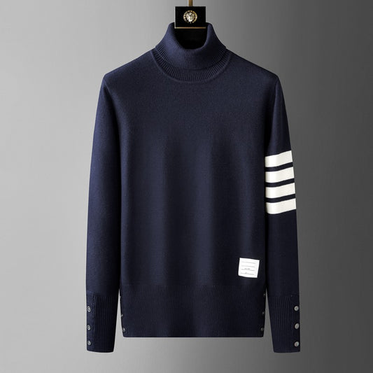 Luxury fashion brand men's knitted sweater autumn and winter new high-end striped design Korean version boutique casual pullover