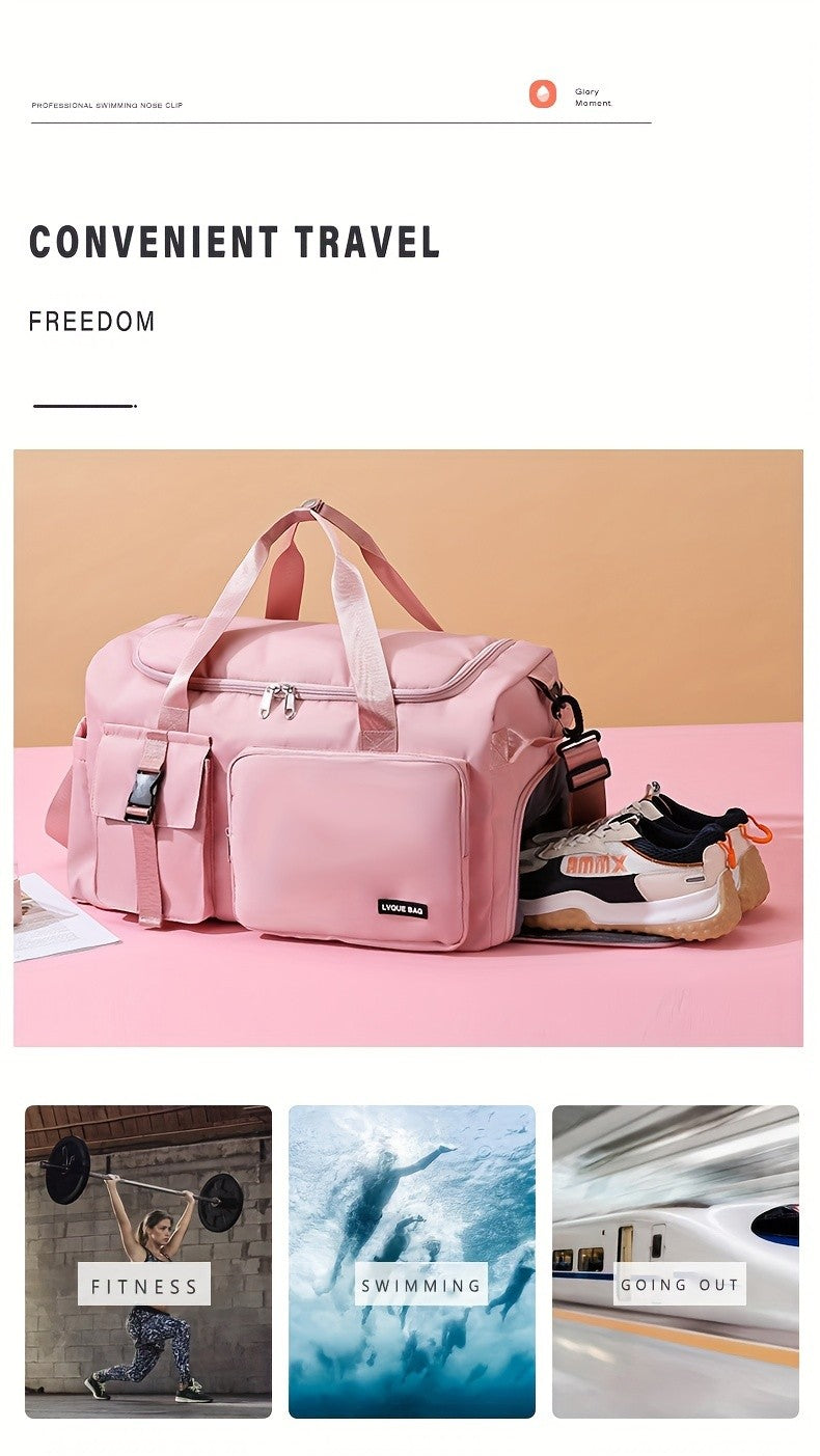 Multifunctional Women's Travel and Fitness Bag - Stylish Pink, Large Capacity, Separate Footwear Compartment