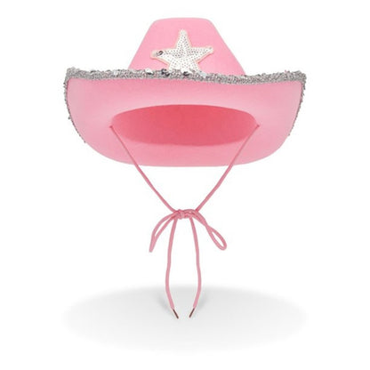 Pink Cowgirl Hat with Sparkling Sequins Trim for Halloween Dress Up Cosplay Party Supplies Costume Accessories