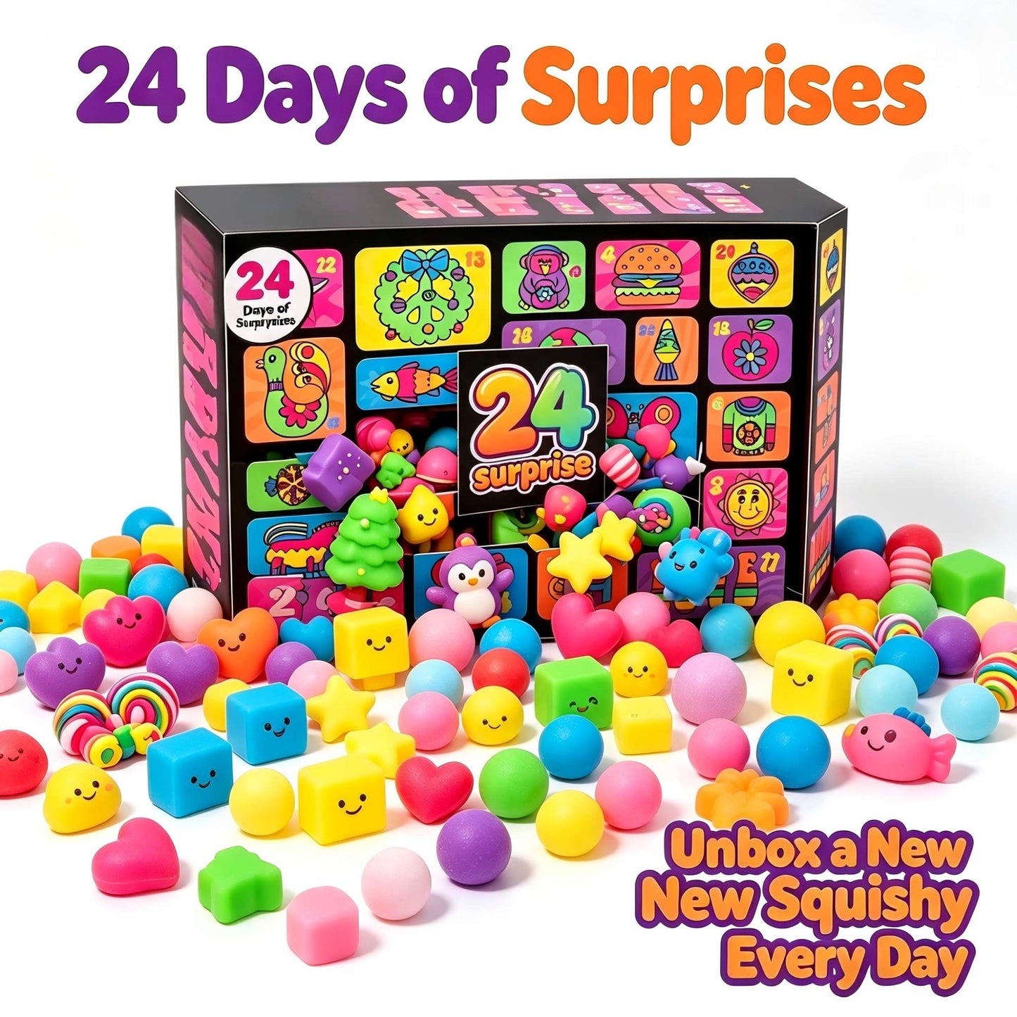 Christmas Easter Advent Calendar 24 Pcs Unique Cute  Squishy Fidget Toy Slow Rebound Anxiety Relief Mystery Surprise Gift Box