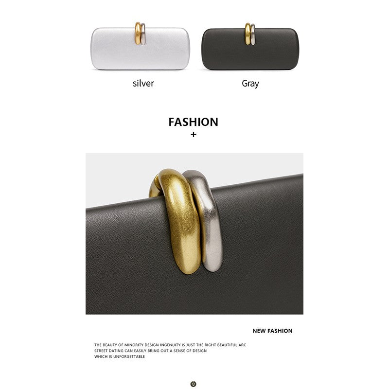 Long Rigid Clutch Retro Metal Luxury Shoulder Bag Fashion Removable Metal Chain Handle Crossbody Bag Clip Closure Banquet Bag