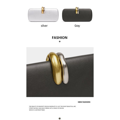 Long Rigid Clutch Retro Metal Luxury Shoulder Bag Fashion Removable Metal Chain Handle Crossbody Bag Clip Closure Banquet Bag