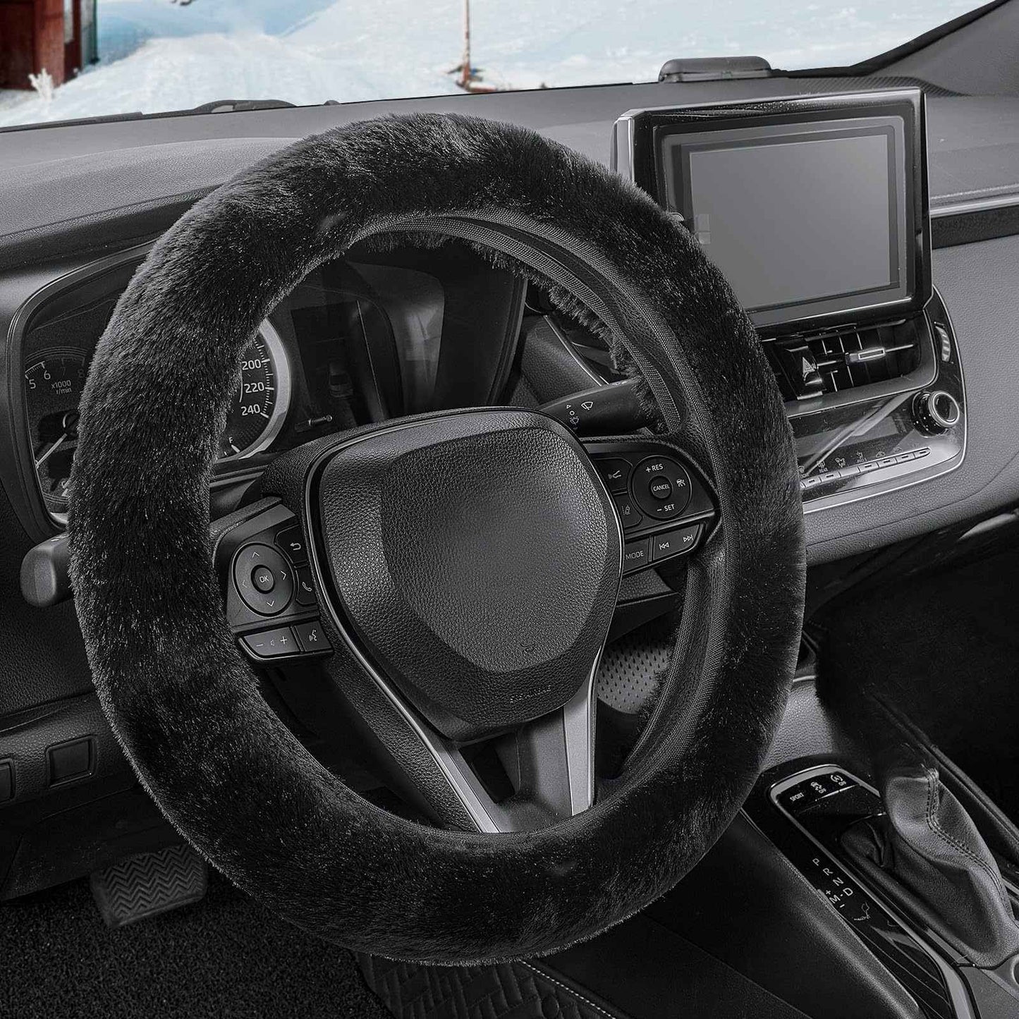 Capa de volante de carro sem anel interno de pelúcia de inverno quente macia confortável antiderrapante elástica capa de guidão elástica