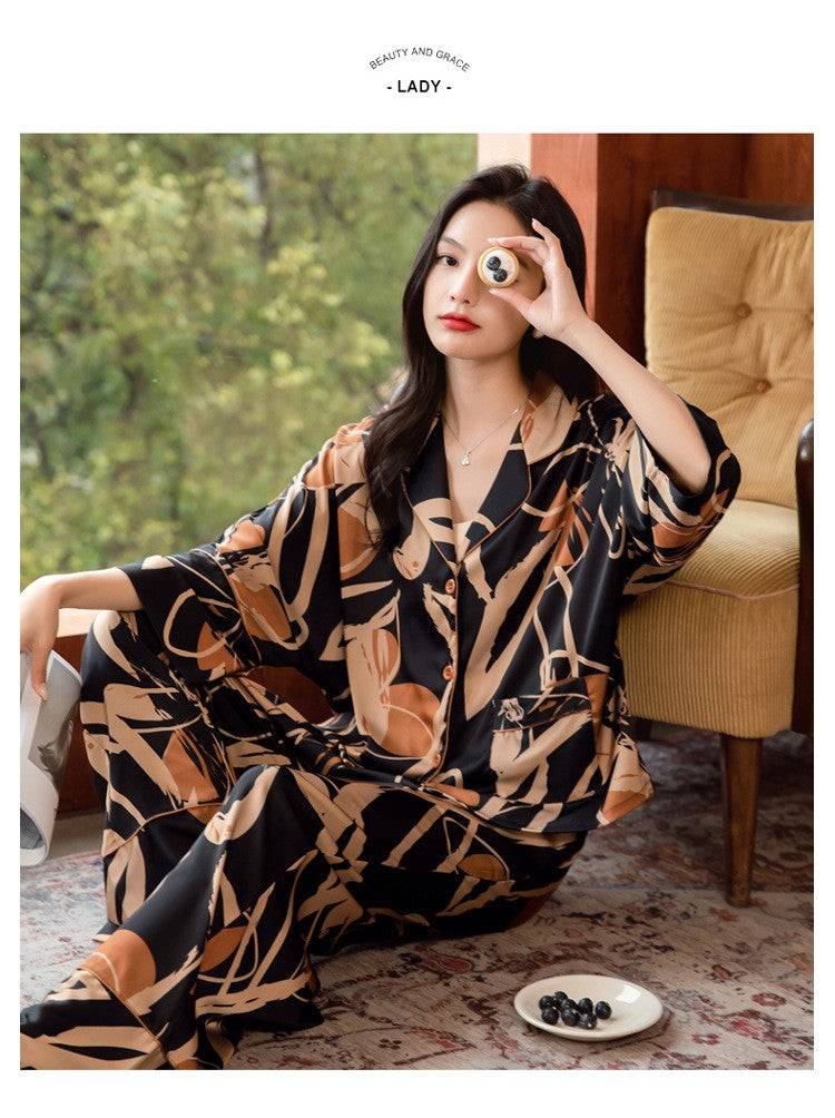 Premium Women's Ice Silk Pajama Set Lightweight Long Sleeve Loungewear Fashionable Silk Design Luxurious Comfort for Homewear