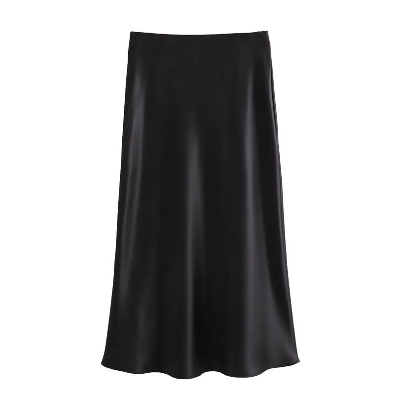 MUJER Woman 2025 Satin Skirt Women High Waist Long Skirts For Women Summer Black Midi Skirt Woman Office Elegant Women's Skirts
