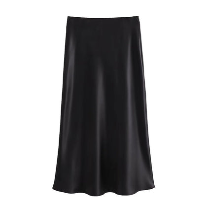 MUJER Woman 2025 Satin Skirt Women High Waist Long Skirts For Women Summer Black Midi Skirt Woman Office Elegant Women's Skirts