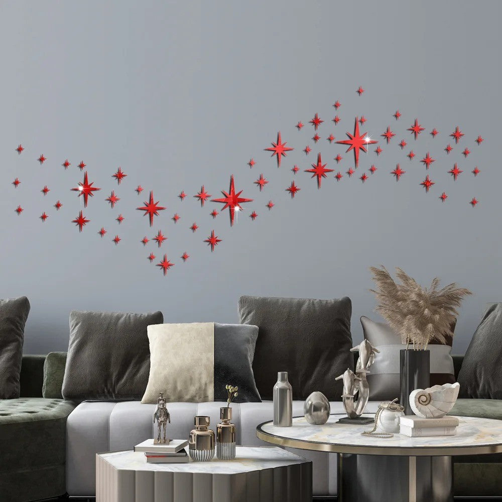 3D Star Mirror Wall Sticker Large Medium and Small Combination Acrylic Mirror Wall Sticker Home Living Room Wall Decorations
