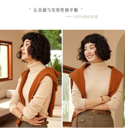 Autumn and Winter New Women's Sweater 100% Pure Cashmere High Collar Hoodie Knitted Basic Style Hot Selling Women's Top