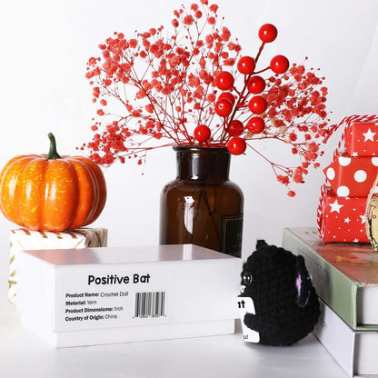 Handmade Positive Bat Doll With Card Home Decoration Knitting Bat Halloween Egg Doll Ornament Room Decor Halloween Party Gift