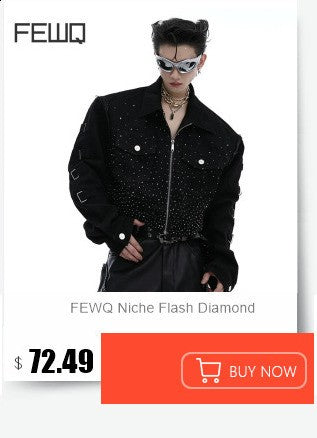 FEWQ Niche Design Men's PU Leather Coats Stand Collar Solid Color Zipper Metal Design Shoulder Pads Male Short Jacket 24K5931