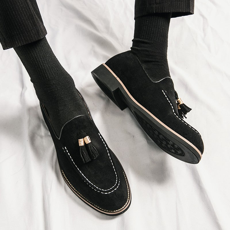 New Fashion Tassel Leather Men Shoes Slip On Loafers Round Toe Patchwork Suede Dress Shoes Man Daily Wedding Party Shoes for Man