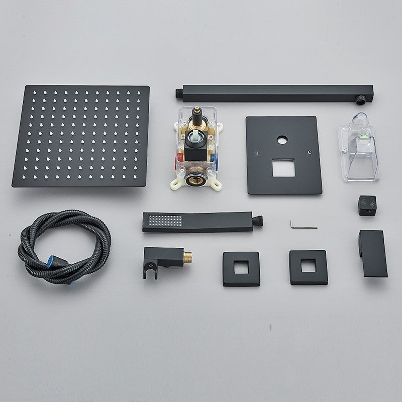 Black Concealed Shower System Rain Waterfall Bathroom Embedded Shower Faucet Set with Tub Spout