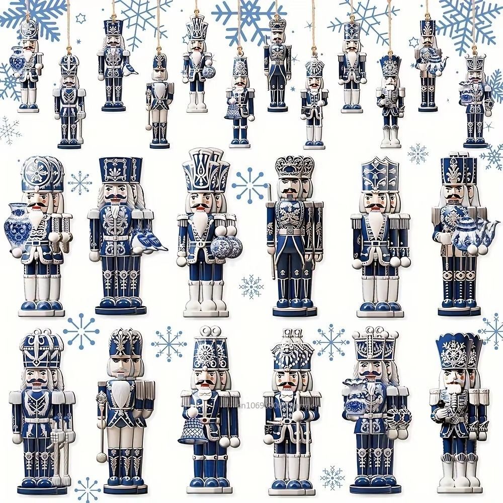 12/24/36PCS XMAS Wooden Nutcracker Soldier Pendant Blue 8CM Christmas Wooden Nutcracker European-Style Home Decoration