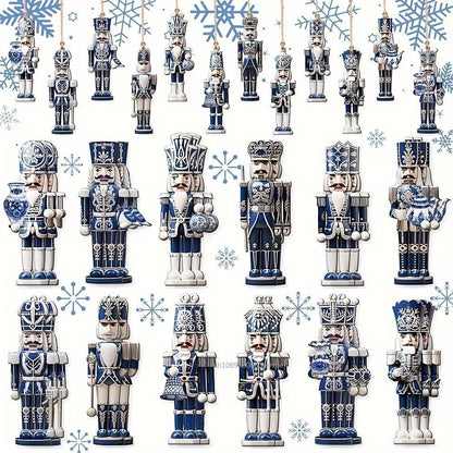 12/24/36PCS XMAS Wooden Nutcracker Soldier Pendant Blue 8CM Christmas Wooden Nutcracker European-Style Home Decoration