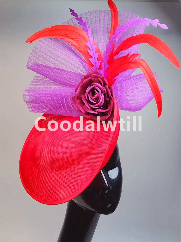 Navy Mesh Fascinator Wedding Women Hat Ladies Royal Ascot Headpiece For Festival Party Pillbox Cap Flower Headwear Church Event