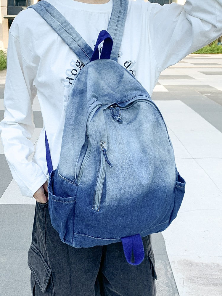 Men's and Women's Backpacks, Student Schoolbags, Large-Capacity Washed Denim Bags