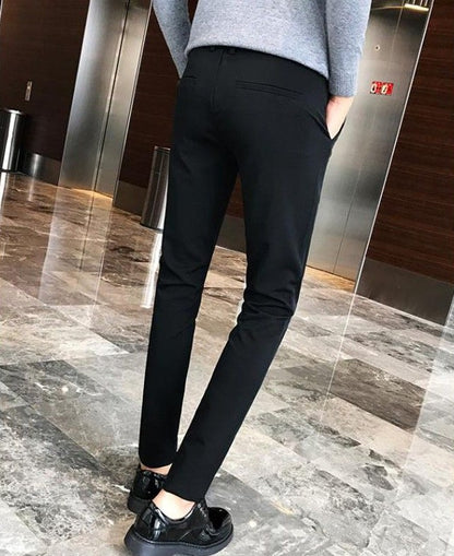 Fluid Tressed Man Suits Pants Black Office Slim Fit Trousers for Men Work Draped Clothes Offer Chinese Homme Spring Thin Casual