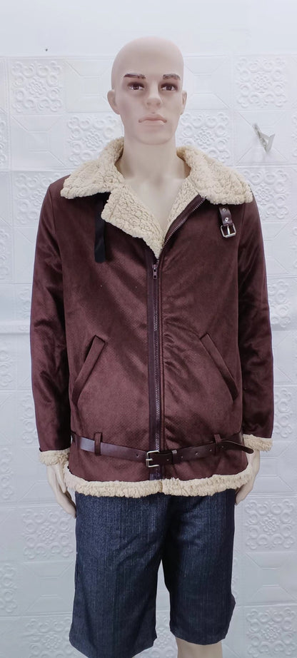 2025 Men's Winter Plush Leather Jacket Fashion Integrated Fur Thickened Warm Long Sleeve Cardigan Coats Leisure Versatile Jacket