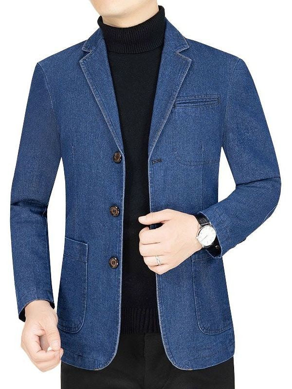 New 2025 Men's Spring Autumn Denim Suit Jacket Suit Collar Jeans Jacket High-end Coat Trend Single West Men Casual  Men Clothing