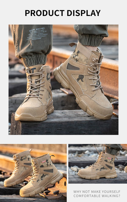 Outdoor Men Work Boots Safety Shoes Anti-puncture Safety Boot Work Steel Toe Shoes Indestructible Desert Combat Boots Protective