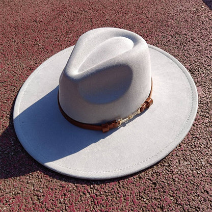 Suede fedora hat with same color accessories teardrop top wide brim hat for men and women Panama hat chapeau homme   sombrero