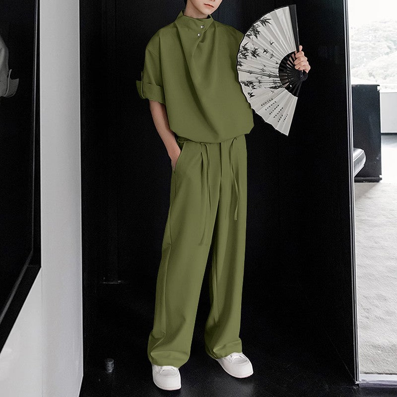 INCERUN Men Sets Solid Color Pleated Shirt & Pants Two Pieces Sets Loose Streetwear 2025 Fashion Men's Casual Suits S-5XL