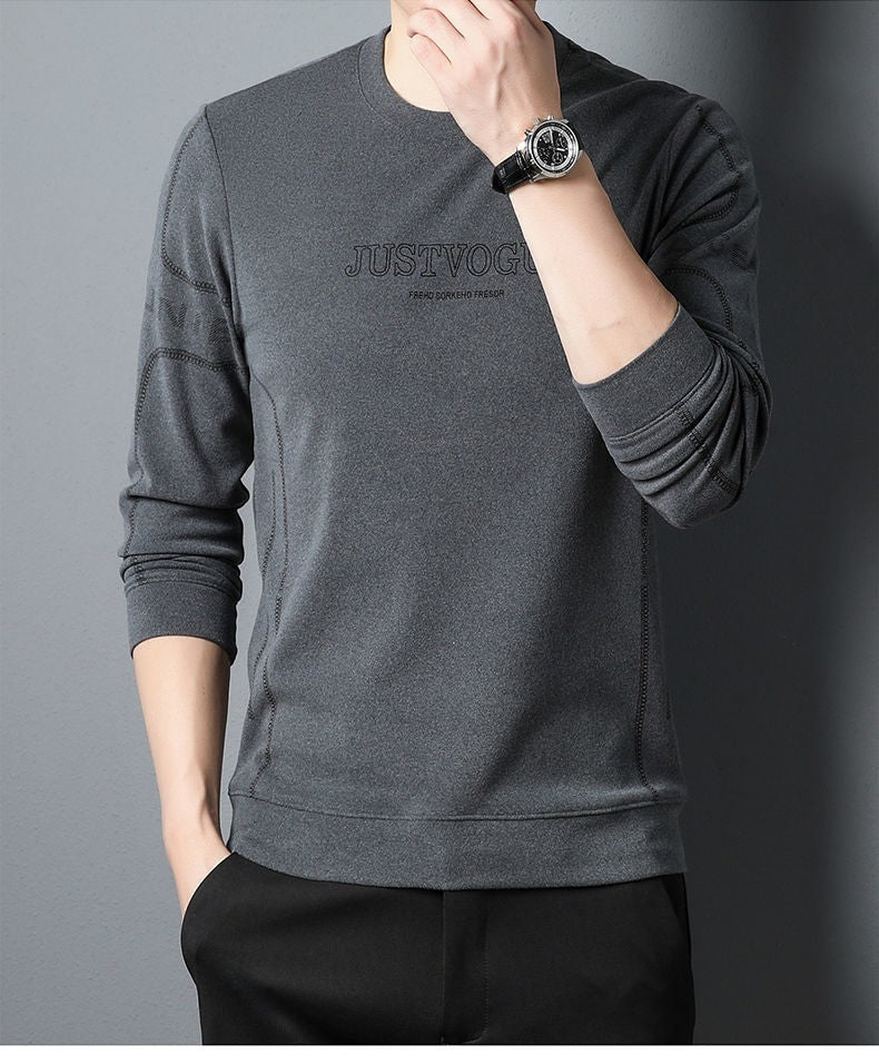 Round Neck Pullover Sweatshirt Men Thermal Underwear Double Fleece Lining Long Sleeve T-Shirt Casual
