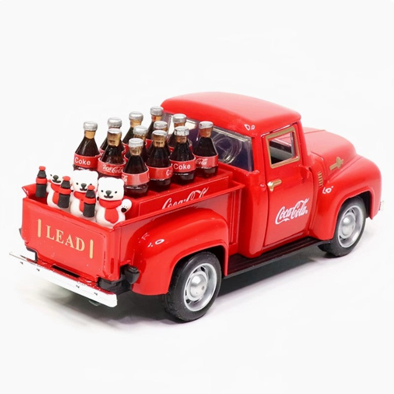 1:32 1955 Clássico Caminhão de Carga Chevrolet Transportador de Liga de Carro Modelo Contendo Uma Cesta de Modelos de Coca-Cola Presente de Ano Novo Para Crianças