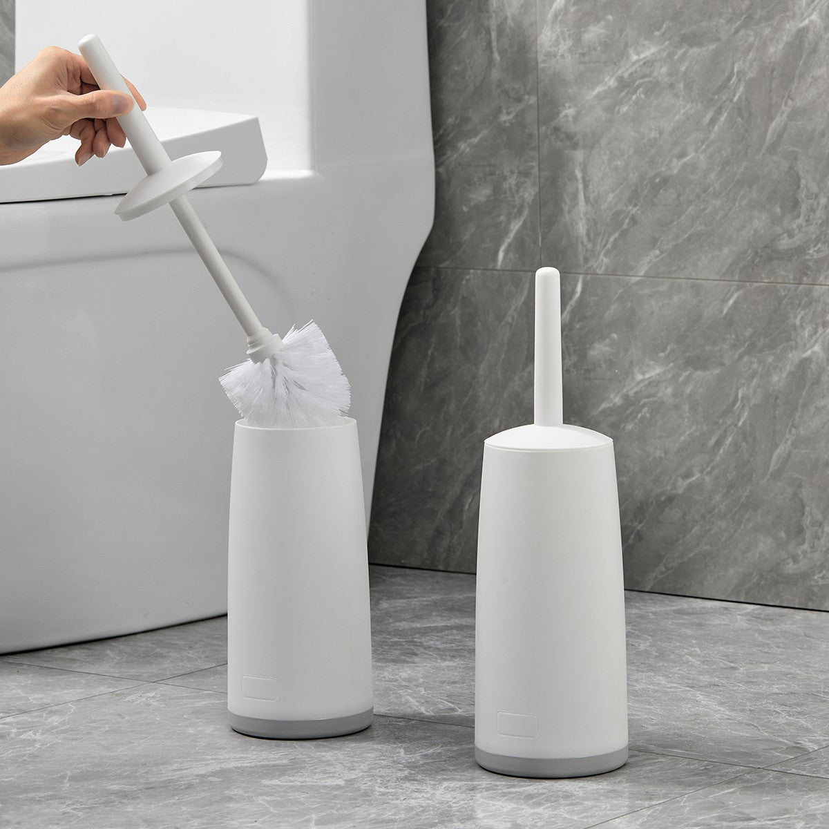 WORTHBUY Splash Proof Handle Toilet Brush With Base Soft Bristle Plastic Toilet Cleaning Brush Bathroom Toilet Cleaning Tools