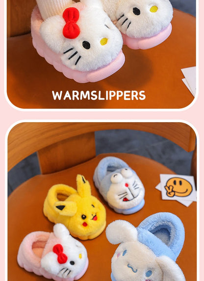2025 New Winter Warm Cute Cartoon Indoor Mule Soft Non-slip Fluffy Slippers For Kids Teen Boys Girls Children Home Cotton Shoes