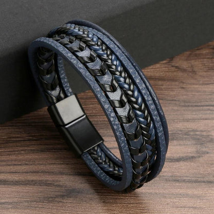 Moda Trançada Corda Tecida Camadas Couro Masculino Pulseiras Punk Metal Magnético Bracelete para Amigo Charme Joias Presentes