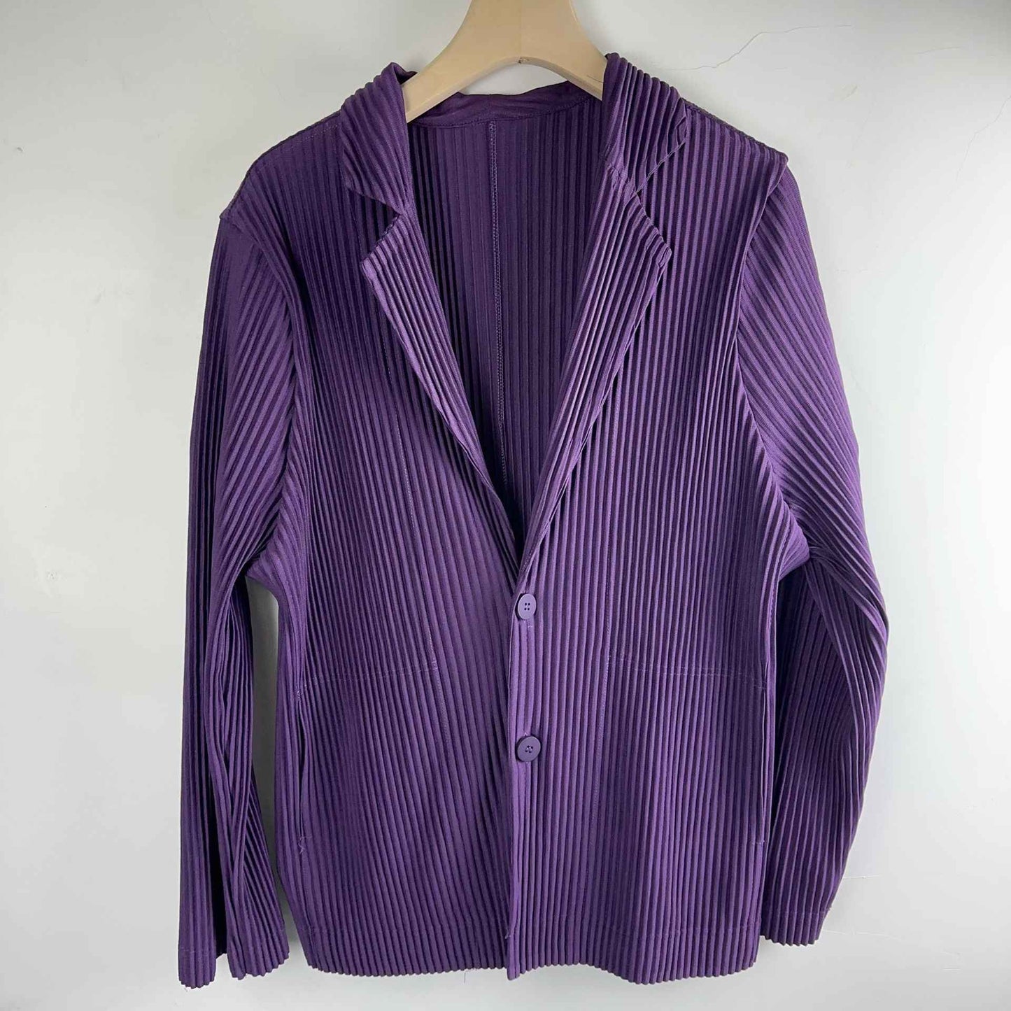 Miyake New 2025 Spring Suit Long Sleeve Pleated Pleated Men's Jacket Lapel Pleated Solid Color Fashion Loose Plisse Casual Top