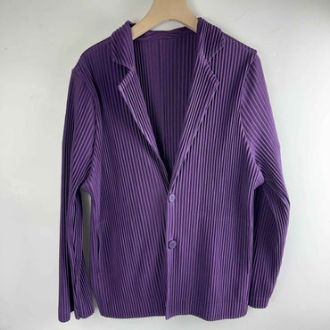 Miyake New 2025 Spring Suit Long Sleeve Pleated Pleated Men's Jacket Lapel Pleated Solid Color Fashion Loose Plisse Casual Top