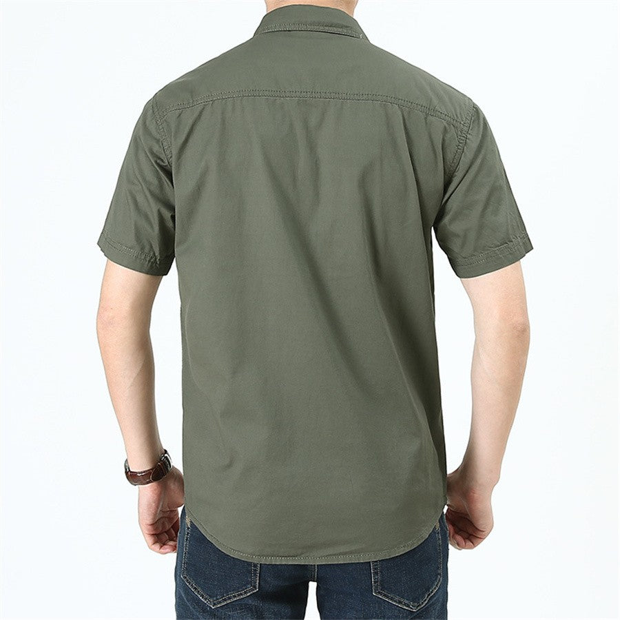 2025 Summer Green Cargo Shirts for Men Short Sleeve Casual Blouse Combat Tactical Shirt Multi-Pocket Outfits Oversize 5XL