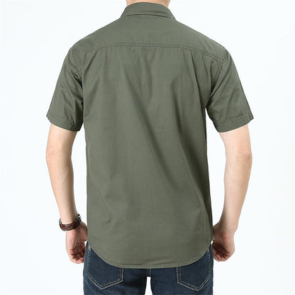 2025 Summer Green Cargo Shirts for Men Short Sleeve Casual Blouse Combat Tactical Shirt Multi-Pocket Outfits Oversize 5XL