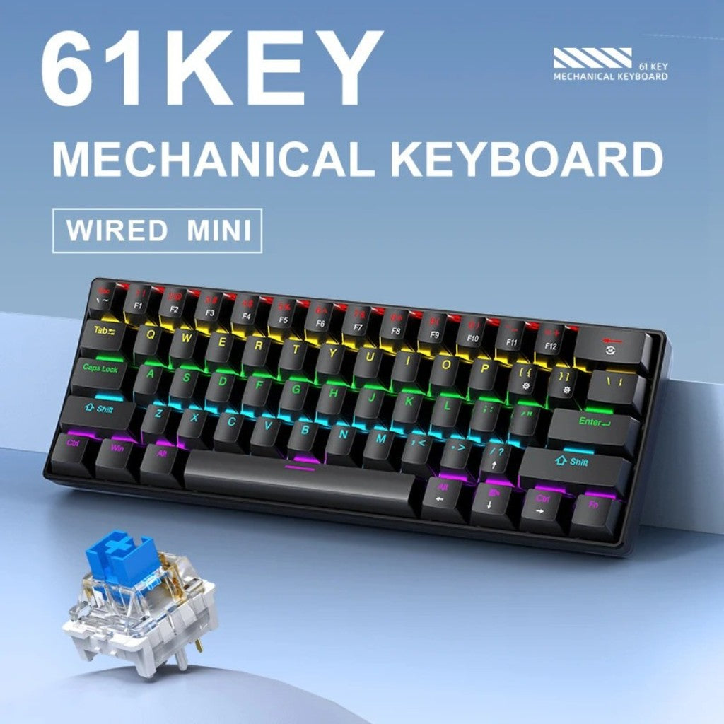 Teclado Mecânico com Fio Portátil APAYADO K61 60% com Fio 61 Teclas RGB Fantasma