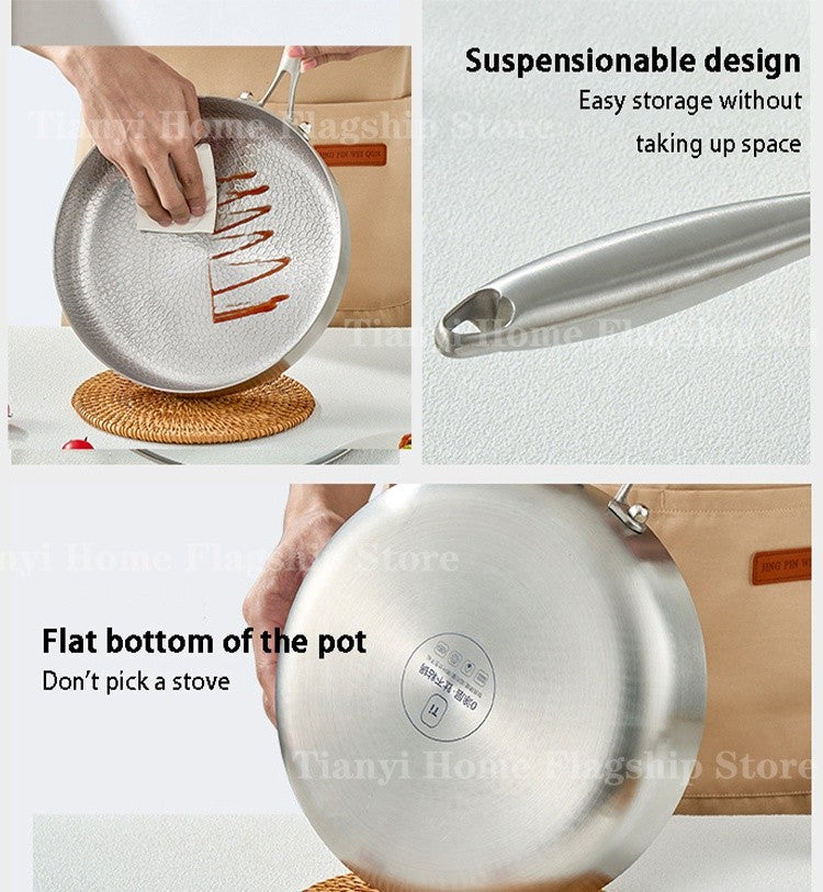 Frigideira 20/24/28cm Antiaderente Wok Titânio Aço Inox Doméstica Ovo Bife Frigideira Fogão de Indução Gás Utensílios de Cozinha