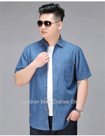 Denim Shirts Men Cotton Short Sleeve Summer Casual Jeans PLus Size 5XL 6XL 7XL Big Thin Boys Loose Blouse 8XL Man Male Camisa