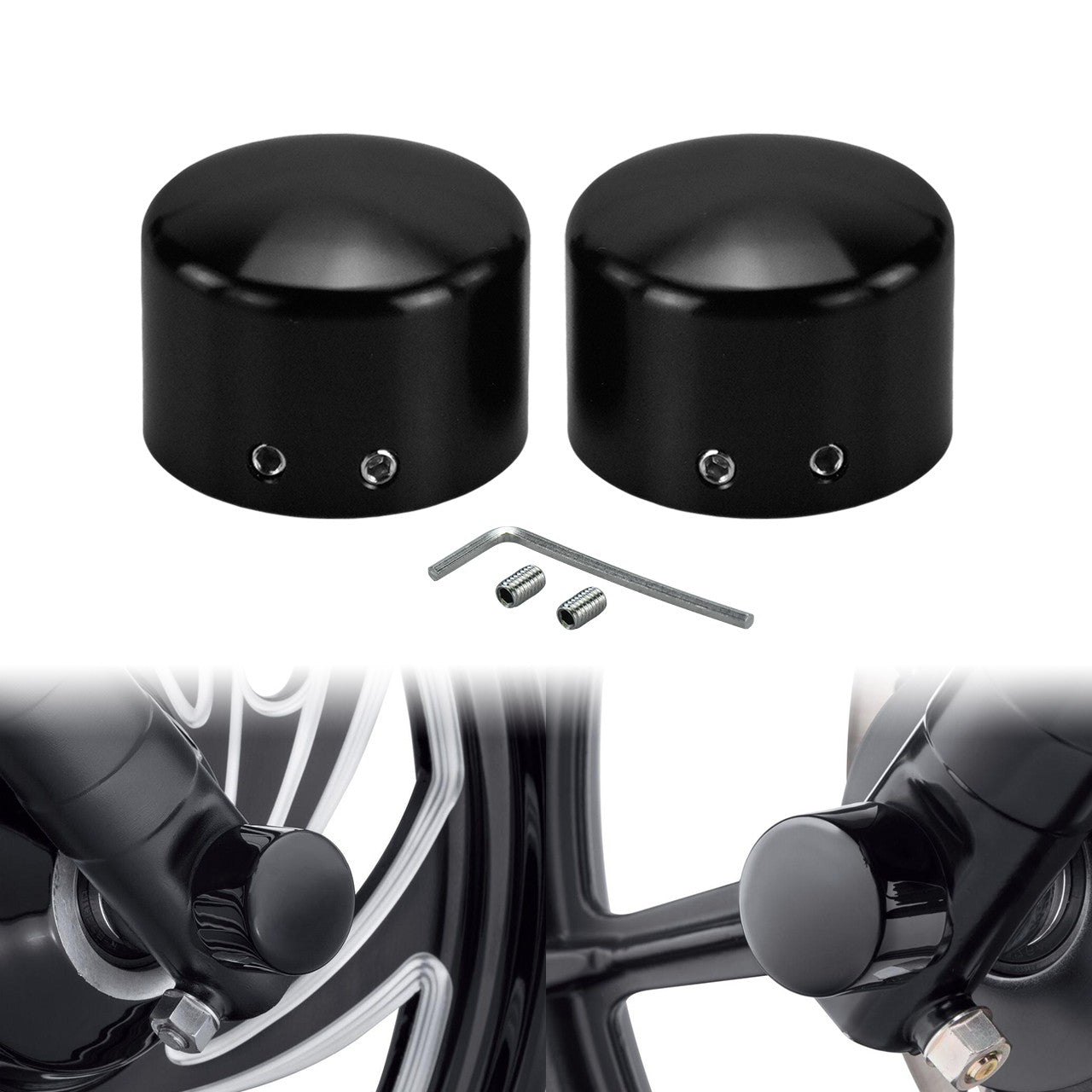 Capas de Porca do Eixo Dianteiro Preto/Cromado para Harley Softail Dyna Street Road Glide