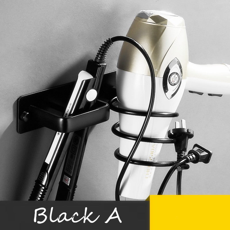 Wall Mounted Bathroom Black Hair Dryer Holder Space Aluminum Hair Straightener Holder Storage Bathroom Shelf Accessories