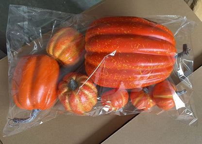 7pcs Pumpkin Autumn Decor Outdoor Orange Foam Plastic Fake Artificial Pumpkin Halloween Harvest Festival  Home Table Decor