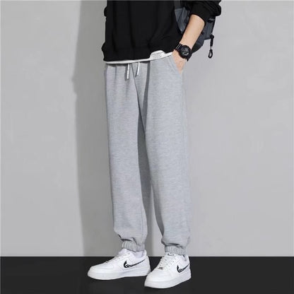 New men's high-quality solid-color sport pants - sport outfit - elastic waist - 2026 casual loose pants - black/grey - cotton jo