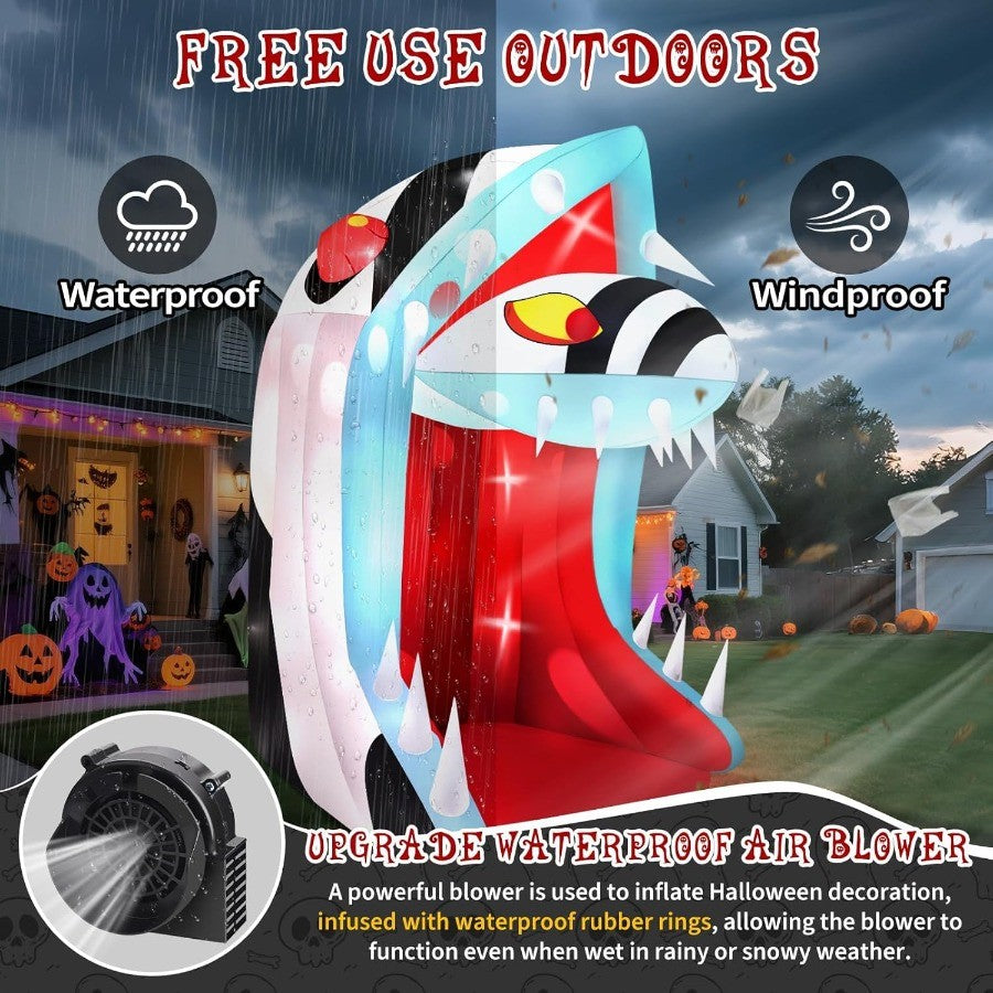 10FT Halloween Inflatable Snake Head with LED Light for Outdoor Yard Decoration Open Mouth and Sharp Teeth Design Perfect for H