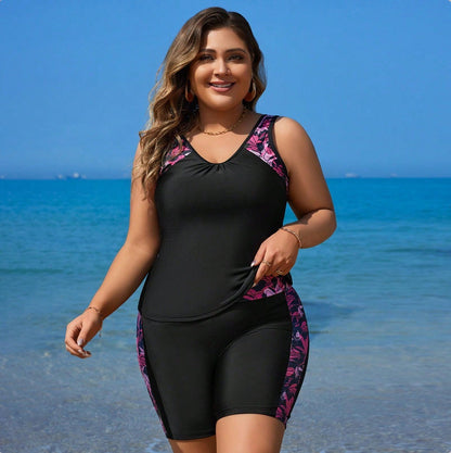 VigoJany 2025 Large Strapped Print Swimwear Women Plus Size Boxer Tankini Set Swimsuit 2 Piece High Waist Chubby Bathing Suit