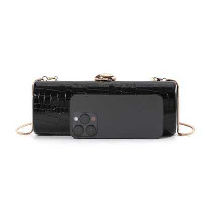 Vintage Long Box Clutch Bag Women Brown Crocodile Pattern Wallets Gold Metal Chain Handbag Designer Luxury Evening Party Purse