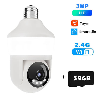 Tuya E27 Light Bulb Dual Screen WiFi Camera 5MP Indoor 5x Zoom PTZ Security Camera IR Color Night Vision Wireless Surveillance